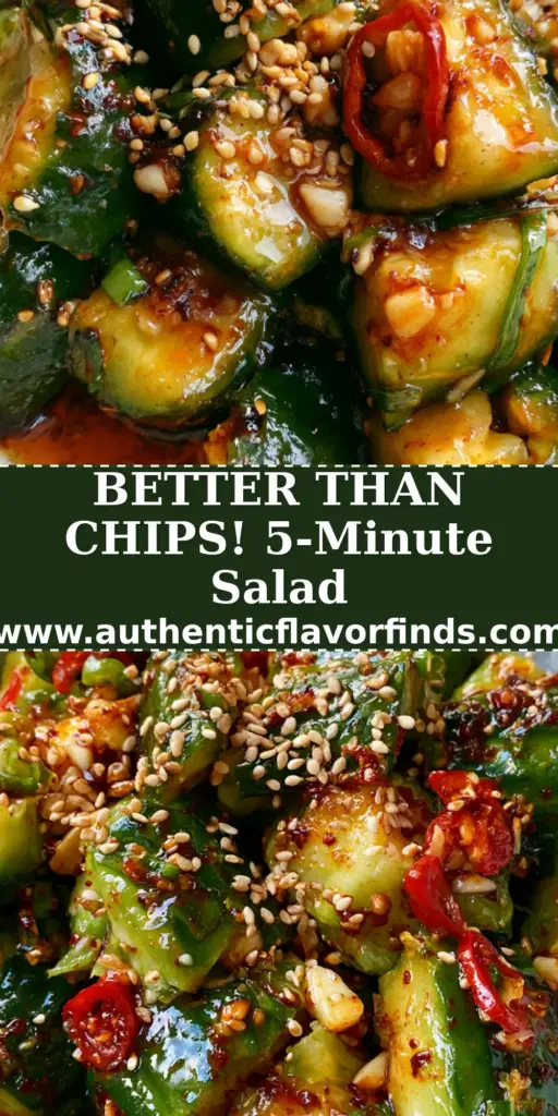 A vibrant smashed cucumber salad in a rustic stoneware bowl with glossy chili oil and sesame seeds (healthy cucumber recipes).