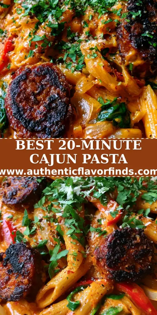 A top-down view of creamy smoky cajun sausage penne in a black skillet with vibrant orange sauce and charred sausage.