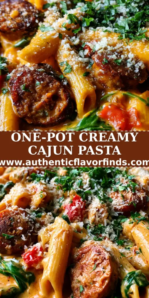 A close-up of Creamy Cajun Sausage Penne in a cast iron skillet with seared sausage and orange sauce.