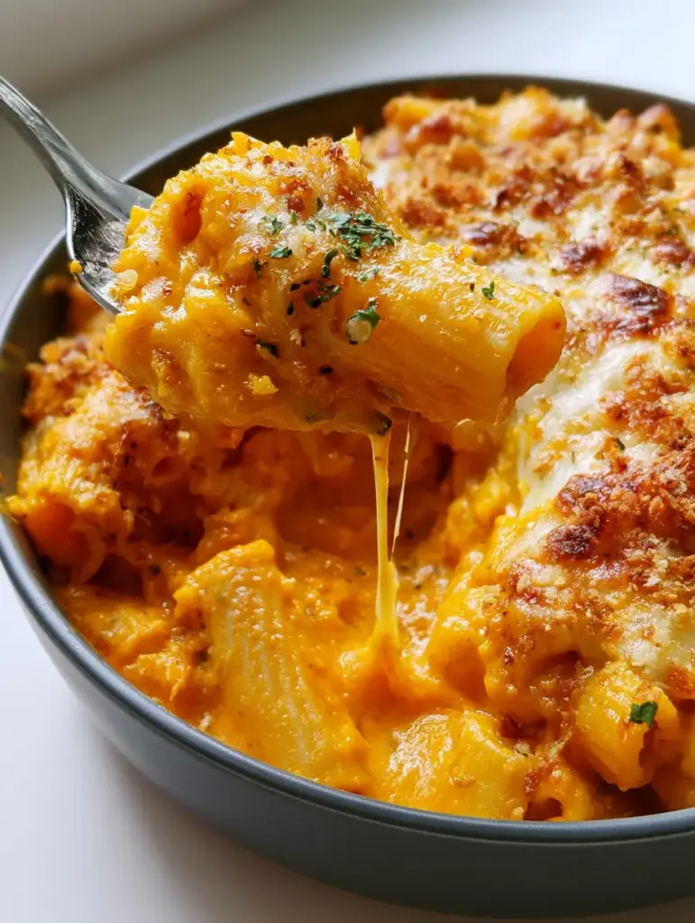 Detailed view of bubbly golden brown mozzarella and panko crust on pasta. (picky eater recipes)