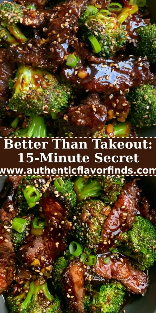 A top-down macro shot of a steaming beef and broccoli recipe in a charcoal bowl with sesame seeds and scallions.