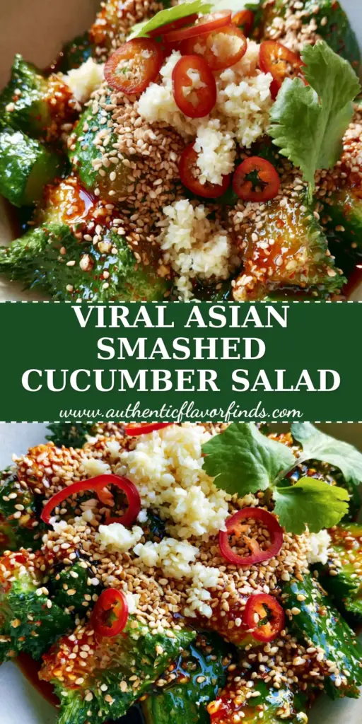 A minimalist bowl of Asian smashed cucumber salad with red chili oil and sesame seeds. (cucumber salad recipes)