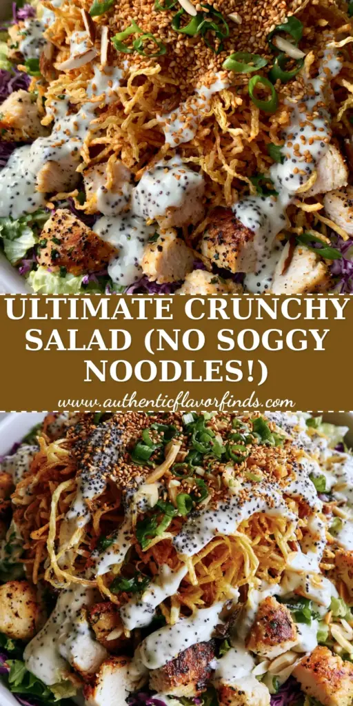 A top-down smartphone photo of Chicken in the Straw Salad in a white bowl with a massive crown of golden shoestring potatoes and creamy dressing.