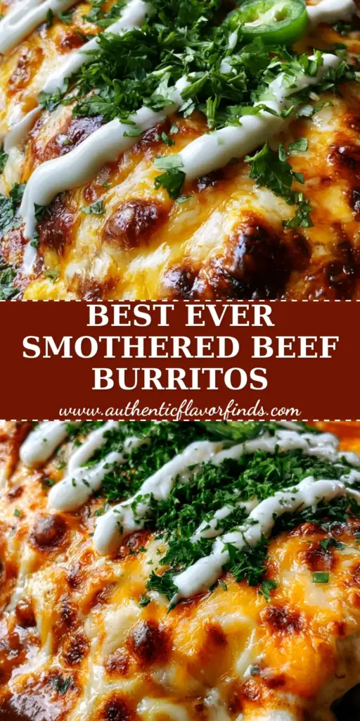 A close-up of a large smothered beef burrito in a cast iron skillet with bubbling cheese and red sauce. (smothered burritos)