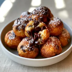 Smartphone photo of deep fried chocolate chip cookie dough showing a gooey molten interior with melting chocolate chips.