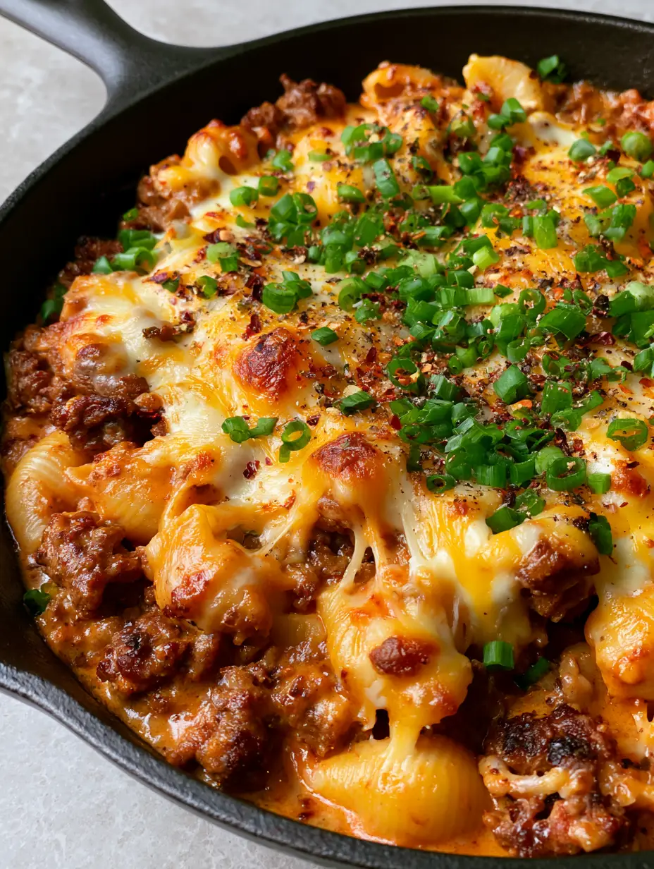 A professional shot of succulent, caramelized ground beef crumbles and pasta in a glossy sauce. (ground beef dinner recipes)