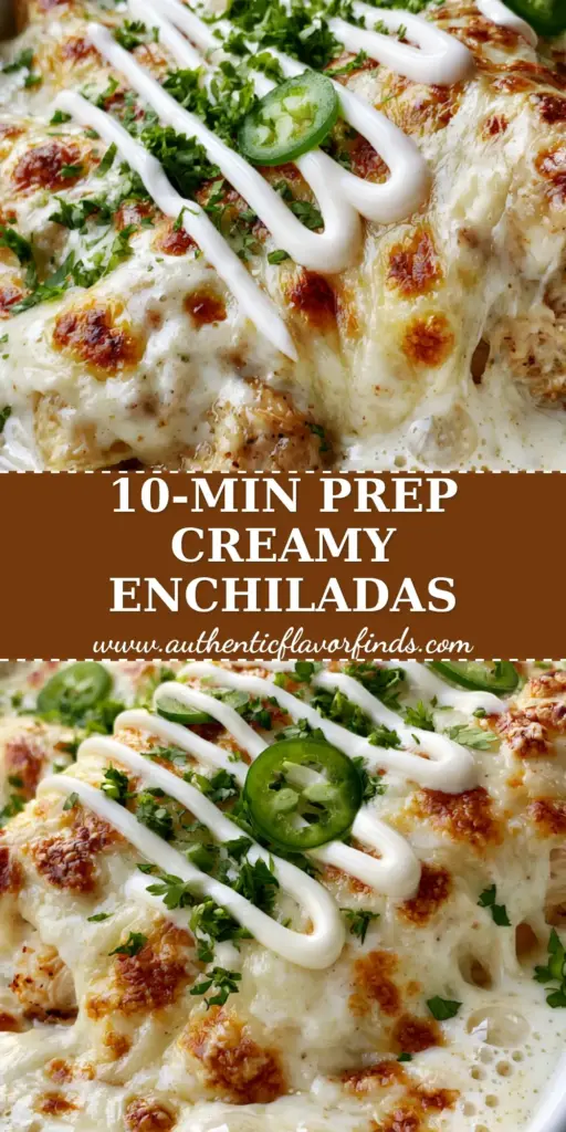 A close-up of a white ceramic baking dish featuring the finished chicken enchiladas recipe with golden cheese and fresh jalapenos.