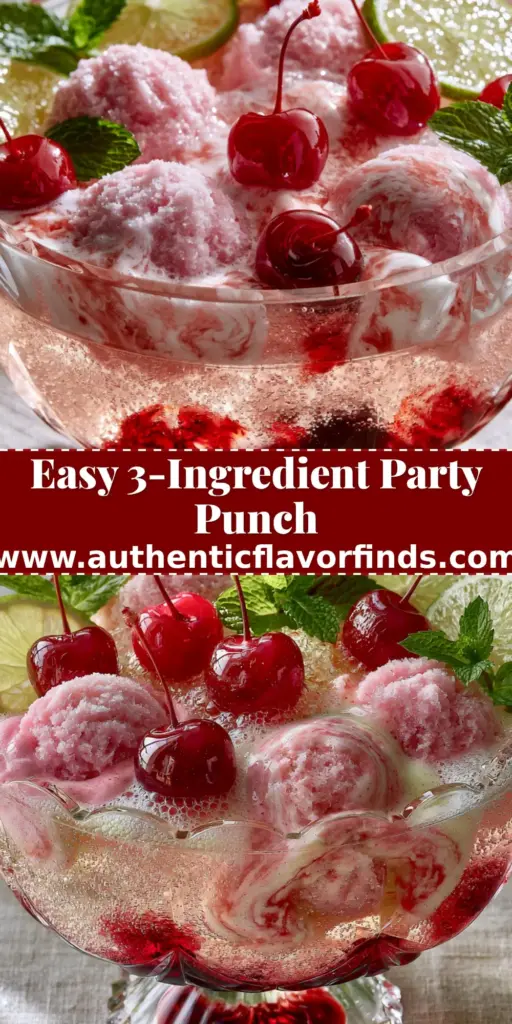 A festive Shirley Temple Punch in a crystal bowl featuring pastel pink raspberry sherbet, red grenadine swirls, and fresh mint garnishes.